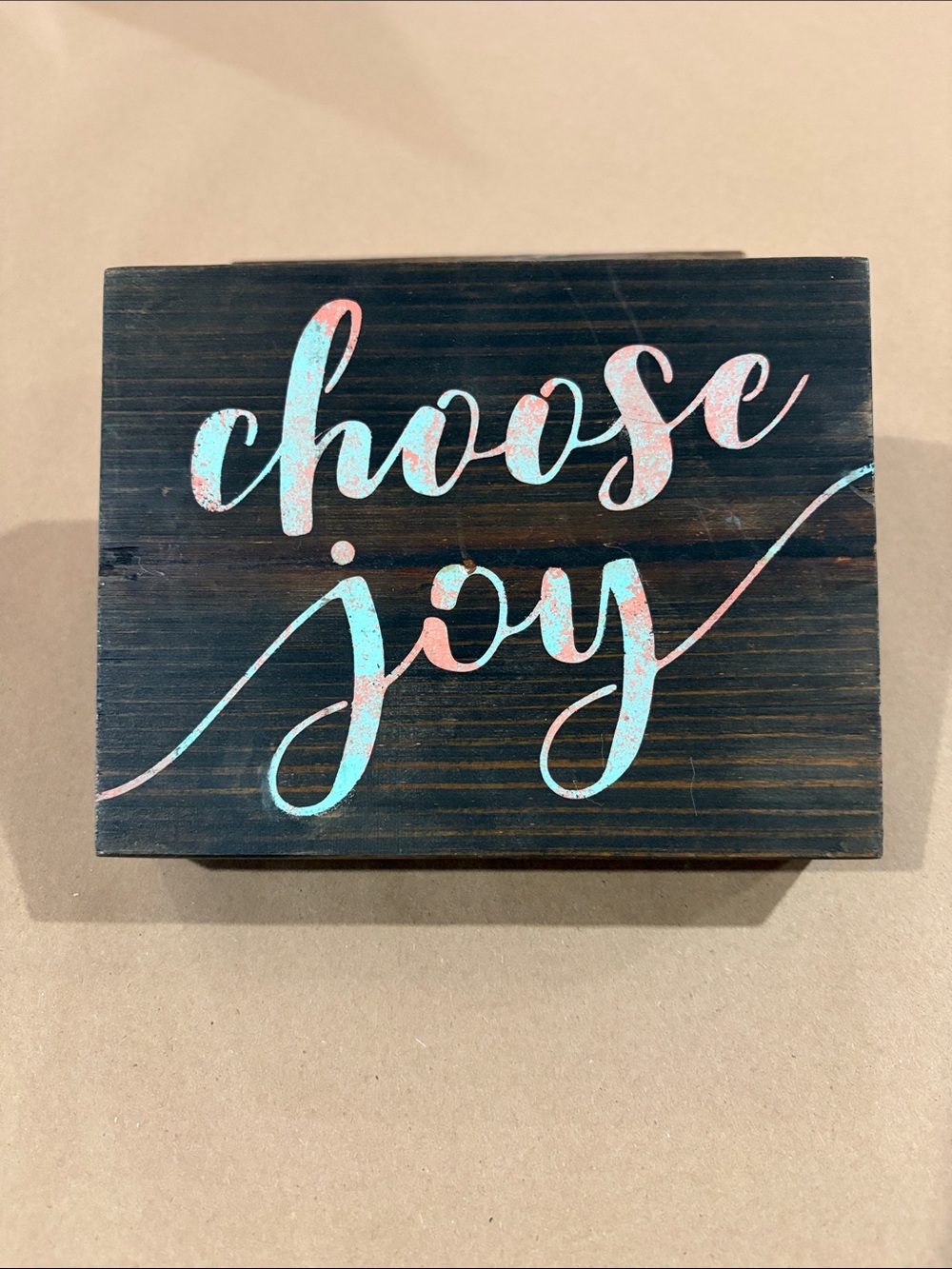 'Choose Joy' Wooden Script Wall Sign in Turquoise and Coral